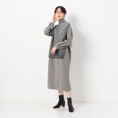 〔　＋サイズ　〕　のびのびフラノジャージー　ニットベスト付ワンピース（７８０８ＯＡ０９）