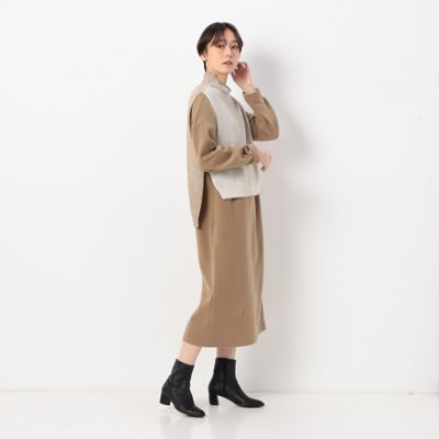 〔　＋サイズ　〕　のびのびフラノジャージー　ニットベスト付ワンピース（７８０８ＯＡ０９）