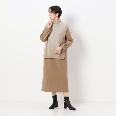 〔　＋サイズ　〕　のびのびフラノジャージー　ニットベスト付ワンピース（７８０８ＯＡ０９）