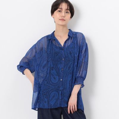 ＜Gabardine K.T+ (Women/大きいサイズ)＞〔　＋サイズ　〕　楊柳ジョーゼット更紗プリント　七分丈ブラウス（７８０９ＨＣ０４）