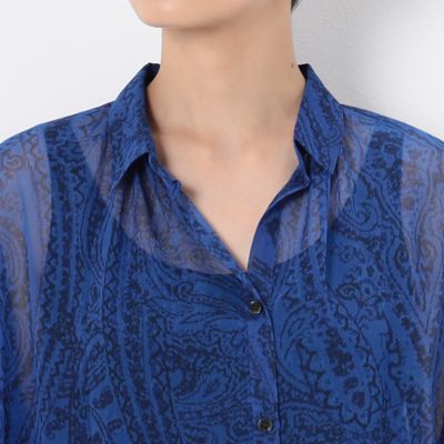 〔　＋サイズ　〕　楊柳ジョーゼット更紗プリント　七分丈ブラウス（７８０９ＨＣ０４）