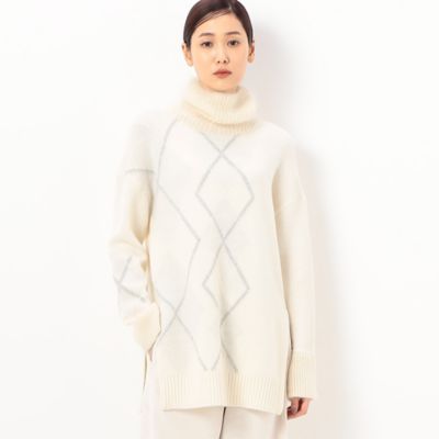 ＜Gabardine K.T+ (Women/大きいサイズ)＞〔　＋サイズ　〕　エアリーウール　真白・アーガイルニットチュニック（７８０９ＩＡ１４）