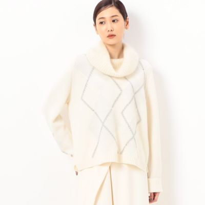 ＜Gabardine K.T+ (Women/大きいサイズ)＞〔　＋サイズ　〕　エアリーウール　真白・アーガイルニットプルオーバー（７８０９ＩＡ１５）