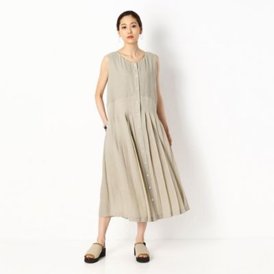 〔＋サイズ〕抄繊糸キュプラ平織り　プリーツドレス（７８０９ＯＹ０４）