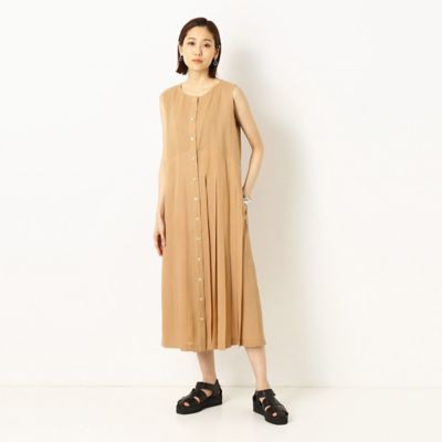 〔＋サイズ〕抄繊糸キュプラ平織り　プリーツドレス（７８０９ＯＹ０４）