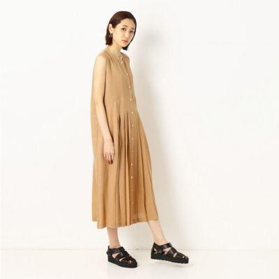 〔＋サイズ〕抄繊糸キュプラ平織り　プリーツドレス（７８０９ＯＹ０４）