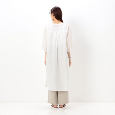 ＋サイズ 〕 夏椿柄ふくれジャカード ロングブラウス