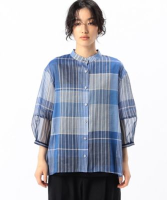 〔　＋サイズ　〕　ラミーコットンチェック　パフスリーブシャツ（７８１２ＨＧ０６）