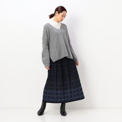 〔＋サイズ〕【洗える】絣三筋格子　ゴムスカート（７８１６ＦＡ０８）