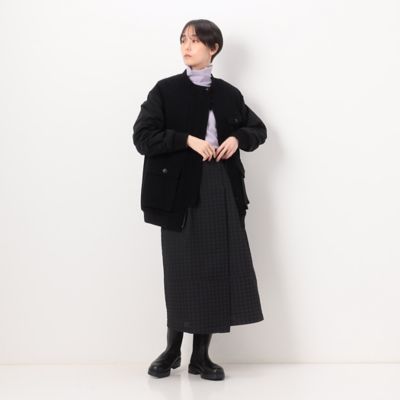〔　＋サイズ　〕　ふくれ千鳥ジャカード　巻き風バルーンスカート（７８１６ＦＥ０５）