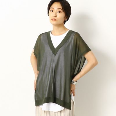 〔＋サイズ〕【洗える】ドライタッチレーヨン　シアーニットベスト（７８１９ＩＹ１５）
