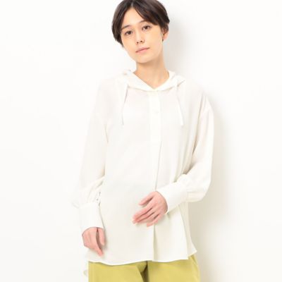 ＜Gabardine K.T+ (Women/大きいサイズ)＞〔　＋サイズ　〕　【洗える】梨地ジョーゼット　フードつきとろんブラウス（７８２０ＢＣ０２）