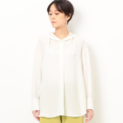 〔　＋サイズ　〕　【洗える】梨地ジョーゼット　フードつきとろんブラウス（７８２０ＢＣ０２）