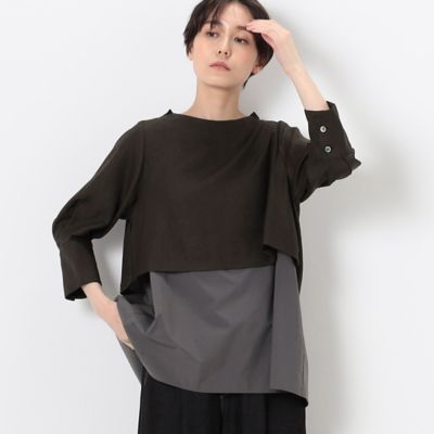 ＜Gabardine K.T+ (Women/大きいサイズ)＞〔　＋サイズ　〕　【洗える／セットアップ対応】麻調合繊　レイヤードブラウス（７８２０ＢＣ０３）