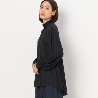 〔＋サイズ〕【洗える】マイクロスムース椿オイル加工　袖ギャザーブラウス（７８２０ＨＡ０２）