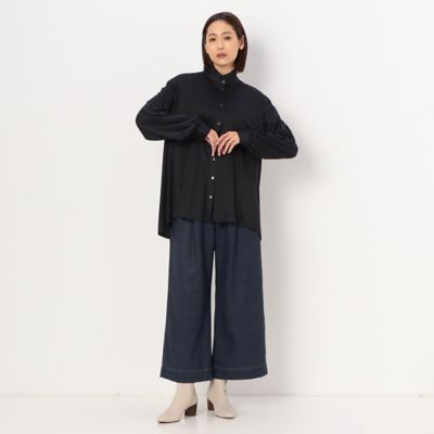 〔＋サイズ〕【洗える】マイクロスムース椿オイル加工　袖ギャザーブラウス（７８２０ＨＡ０２）