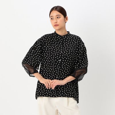 ＜Gabardine K.T+ (Women/大きいサイズ)＞〔　＋サイズ　〕　バックサテンアムンゼン　シアー袖切り替えシャツ（７８２０ＨＥ０１）