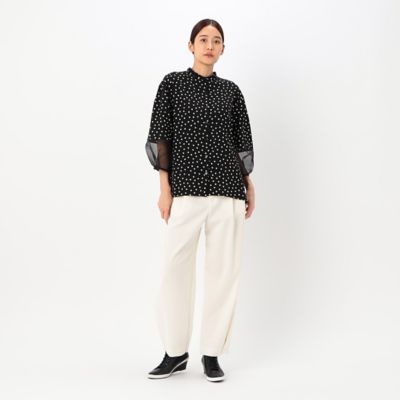 〔　＋サイズ　〕　バックサテンアムンゼン　シアー袖切り替えシャツ（７８２０ＨＥ０１）