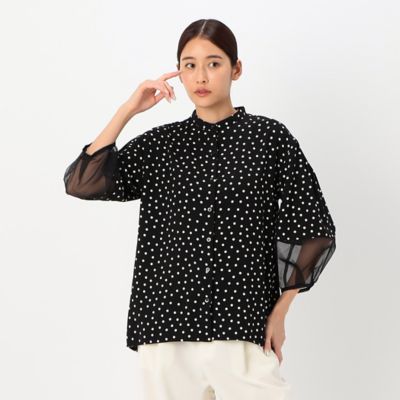 〔　＋サイズ　〕　バックサテンアムンゼン　シアー袖切り替えシャツ（７８２０ＨＥ０１）