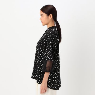 〔　＋サイズ　〕　バックサテンアムンゼン　シアー袖切り替えシャツ（７８２０ＨＥ０１）