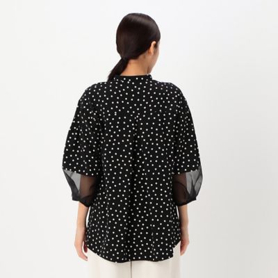 〔　＋サイズ　〕　バックサテンアムンゼン　シアー袖切り替えシャツ（７８２０ＨＥ０１）