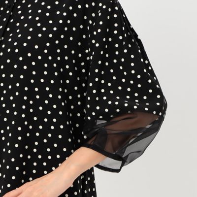 〔　＋サイズ　〕　バックサテンアムンゼン　シアー袖切り替えシャツ（７８２０ＨＥ０１）