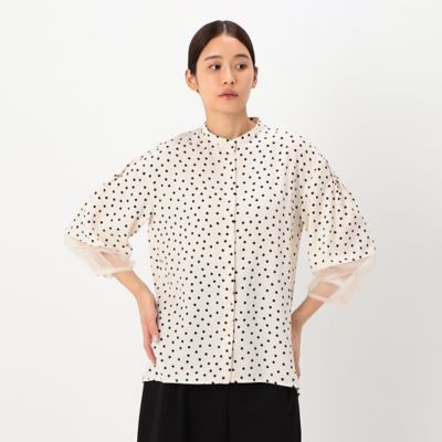 〔　＋サイズ　〕　バックサテンアムンゼン　シアー袖切り替えシャツ（７８２０ＨＥ０１）