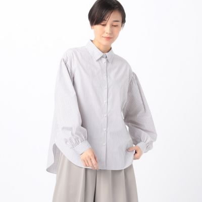 〔　＋サイズ　〕　ストライプブロード　お袖たっぷりストライプブラウス（７８２０ＨＧ０１）