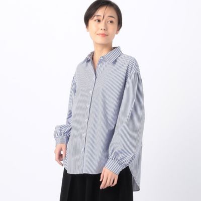 〔　＋サイズ　〕　ストライプブロード　お袖たっぷりストライプブラウス（７８２０ＨＧ０１）