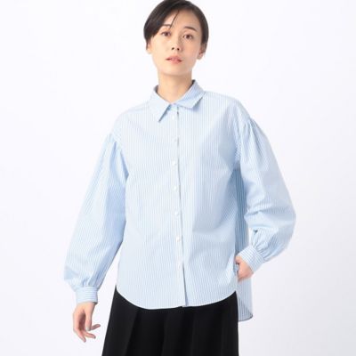 〔　＋サイズ　〕　ストライプブロード　お袖たっぷりストライプブラウス（７８２０ＨＧ０１）