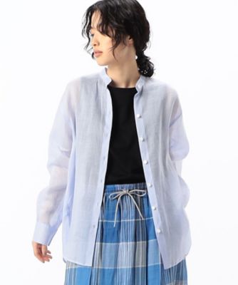 〔　＋サイズ　〕　シアー　ラミー麻　バンドカラーシャツ（７８２０ＨＧ０９）