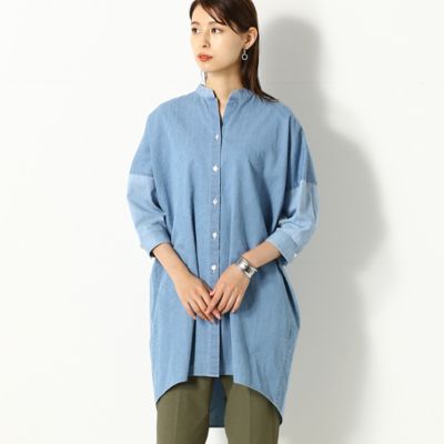 ＜Gabardine K.T+ (Women/大きいサイズ)＞〔＋サイズ〕【洗える】デニムニードルパンチ　ロングシャツ（７８２０ＨＹ１１）