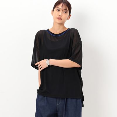 〔　＋サイズ　〕　【洗える】トリコットシフォン　クルーネックＴシャツ（７８２１ＥＣ１６）