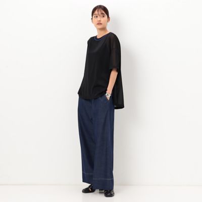 〔　＋サイズ　〕　【洗える】トリコットシフォン　クルーネックＴシャツ（７８２１ＥＣ１６）