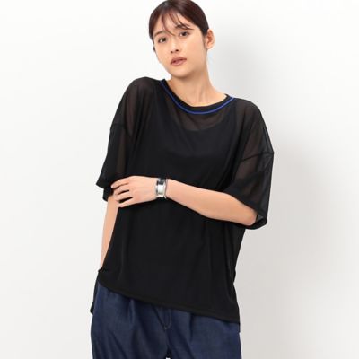 〔　＋サイズ　〕　【洗える】トリコットシフォン　クルーネックＴシャツ（７８２１ＥＣ１６）