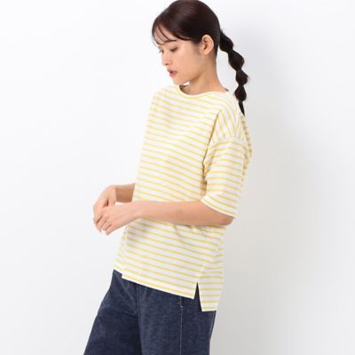 〔　＋サイズ　〕　プレーティング天竺ボーダー　後ろＶネックカットソー（７８２１ＥＣ１９）