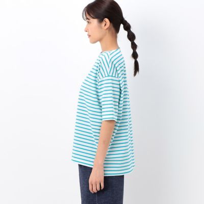 〔　＋サイズ　〕　プレーティング天竺ボーダー　後ろＶネックカットソー（７８２１ＥＣ１９）
