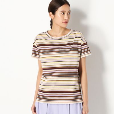 〔＋サイズ〕【ウォッシャブル】綿天竺　マルチボーダーカットソー（７８２１ＥＹ１１）