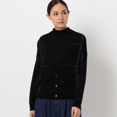 〔＋サイズ〕【洗える】エキストラファインメリノウール　ラメステッチ柄　Ｖカーディガン（７８３０ＩＡ０１）