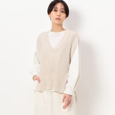 ＜Gabardine K.T+ (Women/大きいサイズ)＞〔　＋サイズ　〕　【前後２ＷＡＹ】和紙ニット　ベスト（７８３２ＩＣ０６）