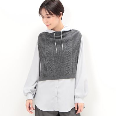 ＜Gabardine K.T+ (Women/大きいサイズ)＞〔　＋サイズ　〕　エアリーウール　ヘリンボーン柄　ニットベスト（７８３２ＩＥ０６）