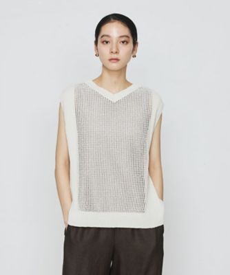 ＜Gabardine K.T+ (Women/大きいサイズ)＞〔　＋サイズ　〕　【２ＷＡＹ】和紙×ｐｅフリーゼヤーン　スクエアメッシュベスト（７８３２ＩＯ０８）