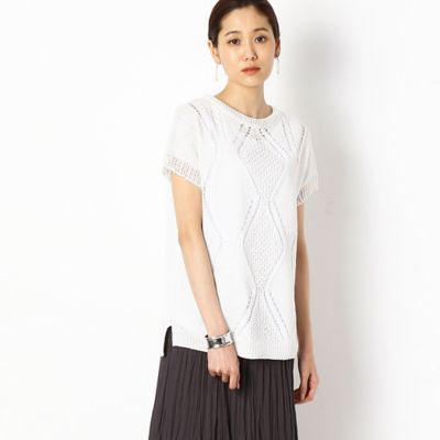 ＜Gabardine K.T+ (Women/大きいサイズ)＞〔＋サイズ〕メタリックペーパーヤーンダイヤ柄フレンチスリーブセーター（７８３３ＩＹ１０）
