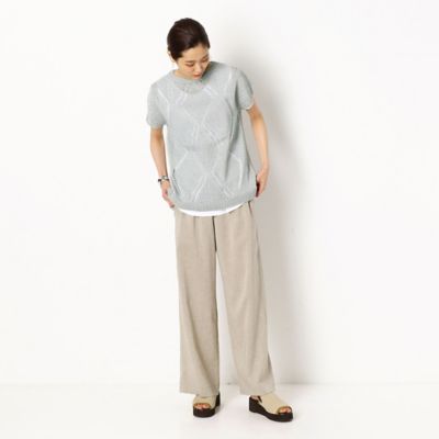 〔＋サイズ〕メタリックペーパーヤーンダイヤ柄フレンチスリーブセーター（７８３３ＩＹ１０）