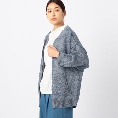 ＜Gabardine K.T+ (Women/大きいサイズ)＞〔　＋サイズ　〕　ミックスカラーリネンコード　ジップカーディガン（７８３４ＩＣ０８）
