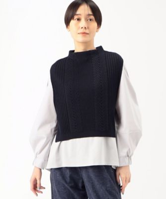 〔　＋サイズ　〕　オフスケールエキストラファインメリノ　ヘリンボーン柄ニットベスト（７８３５ＩＦ１４）