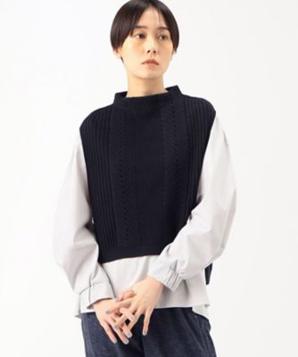 〔　＋サイズ　〕　オフスケールエキストラファインメリノ　ヘリンボーン柄ニットベスト（７８３５ＩＦ１４）