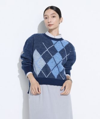 ＋サイズ 〕 ジャカード アーガイルニットセーター（7837IM10