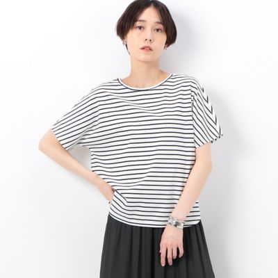 ＜COMME CA Sサイズ (Women/小さいサイズ)＞〔　Ｓサイズ　〕　【前後２ＷＡＹ】コットンポンチボーダー　ベーシックＴシャツ（９６０１ＥＣ０６）