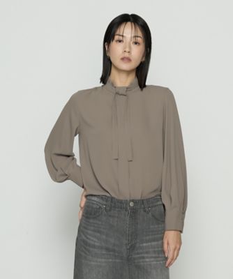 23区 サテンタック ハイネックブラウス バックサテンハイネック 
